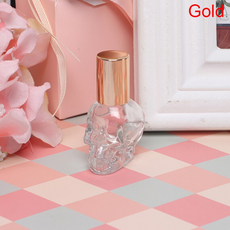 1pcs Skull Shape Mini 8 ML Small Glass Roll On Perfume Bottle Glass Bottle: Gold