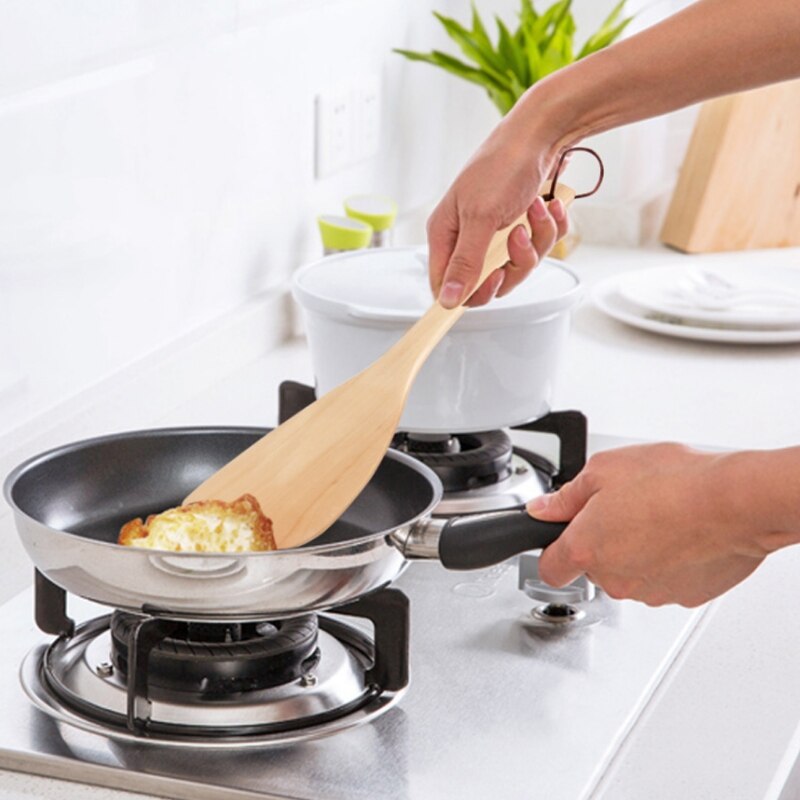 Houten Schop Spatel Wok Handgemaakte Lepel Niet Stok Keuken Koken Schraper B95B