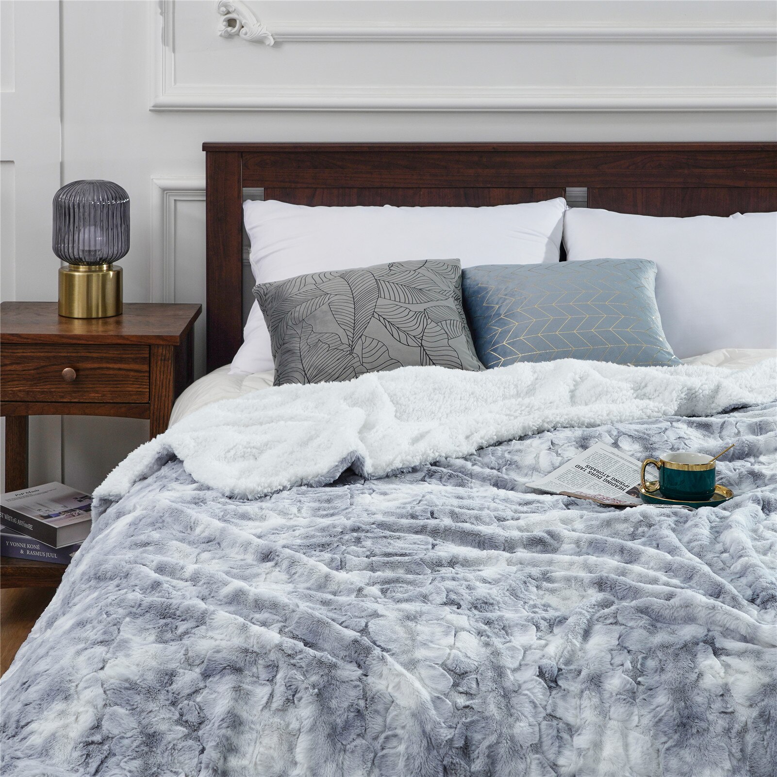 Kasjmier Dikke Sofa Dekens Fleece Sprei Voor Bed Dikker Pluche Dekens Double Layer Thuis Warmer Beddengoed Dekens: Grey / 130x150cm