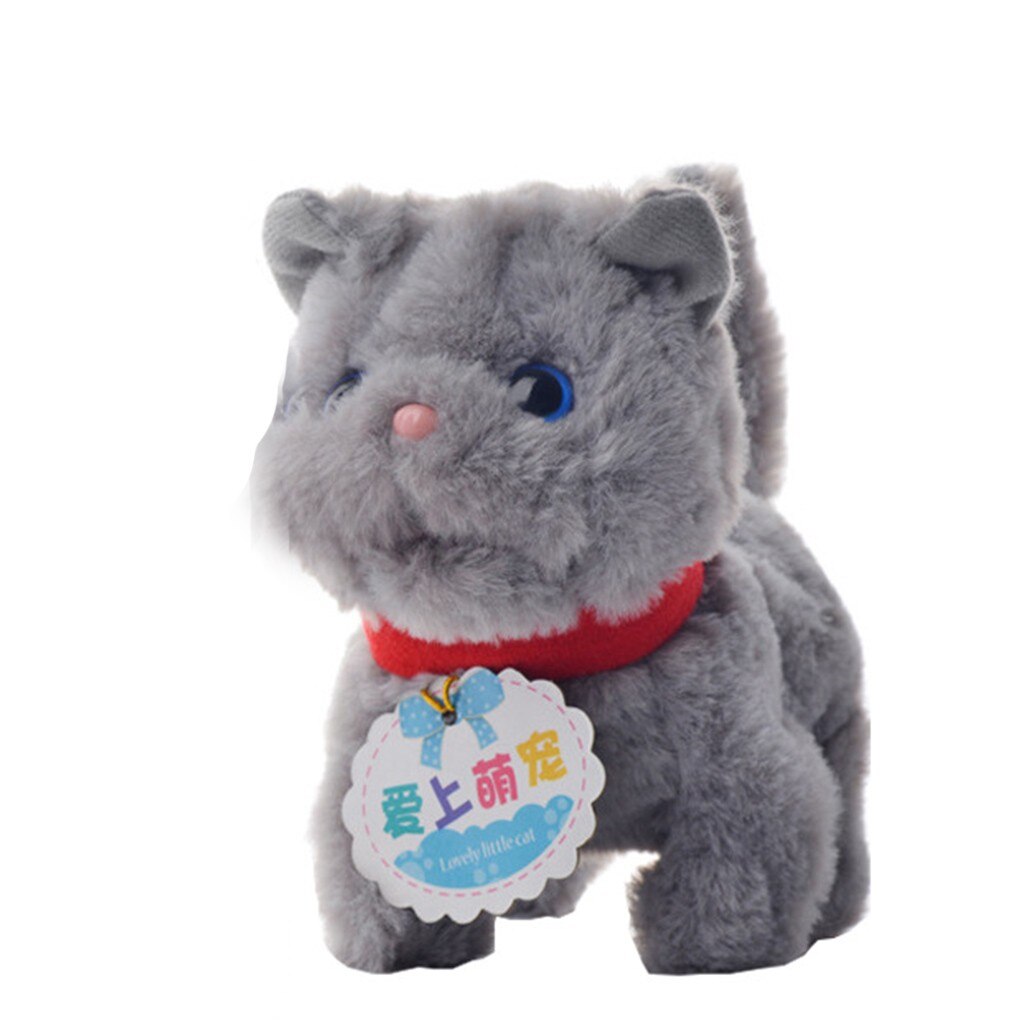 Smart électrique chat jouet enfants anniversaire noël marche électrique peluche jouet Robot chat enfants doux Simulation poupée: Gris