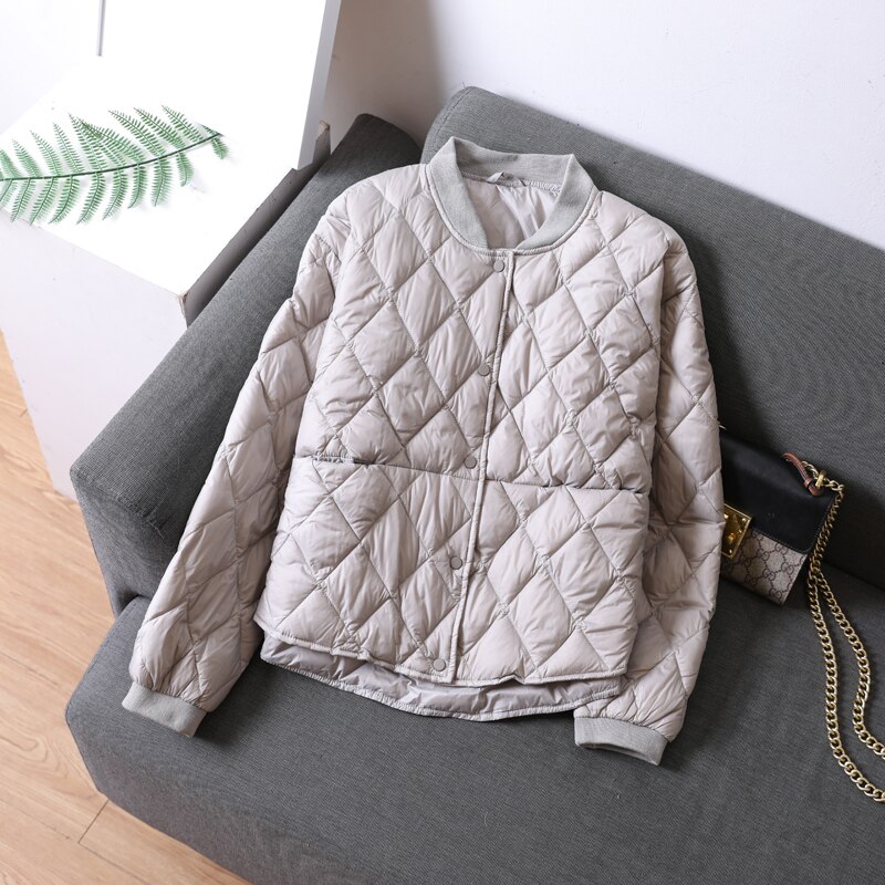Kvinder baseball dunjakke efterår vinter varme andedun parkaer løs kort frakke kvindelig oversize ultra let dun outwear  sf2039