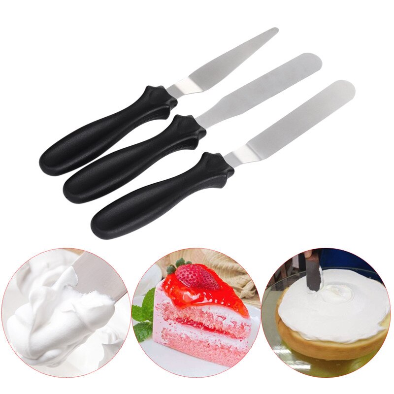 3Pcs/Set Blade Black Spatula Cake Icing Spatula Smooth Filling Tool Cutter Set Baking Pastry Decorating Tool