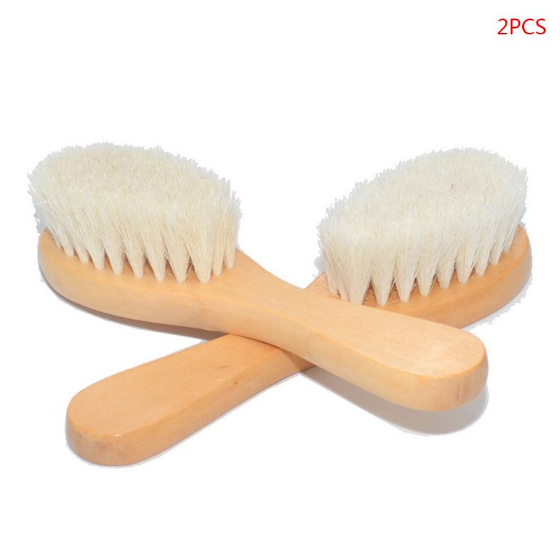 2 Pcs/set Baby Care Natural Wool Wooden Brush Comb Kids Hairbrush Newborn Infant Comb Head Massager P31B