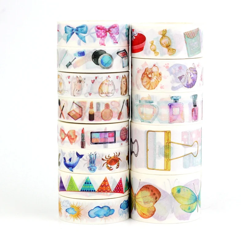 Juego de cintas Washi de papel para maquillaje, libros decorativos, 10M, para planificador, álbum de recortes, cinta adhesiva, papelería Kawaii, suministros escolares, 1 ud.