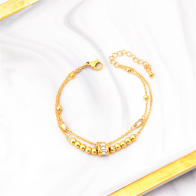 Pulsera de cadena de acero inoxidable 316L para mujer, joyería fina de , cuentas giratorias de circón incrustadas de 2 capas,