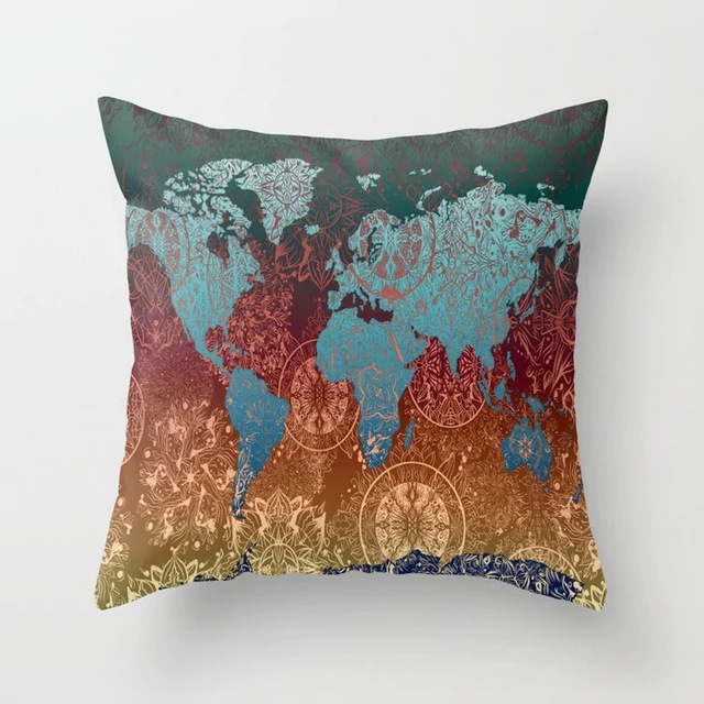Maailmankartta tyynynpäällinen koristelu 45 x 45cm polyesterikoriste tyynynpäällinen vaaleanpunainen tyynynpäällinen kotikoulu makuuhuoneen sisustus.: H02