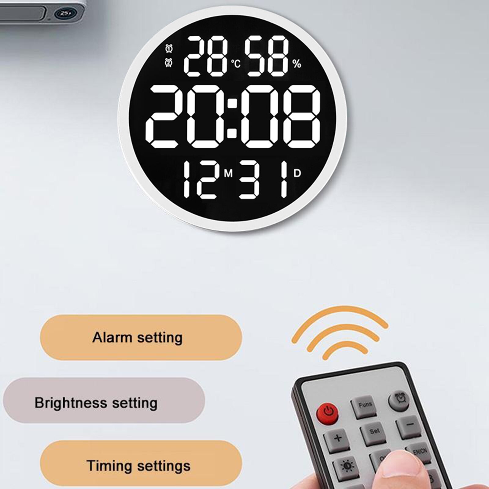 Reloj de pared grande con termómetro e higrómetro, Barre silencioso