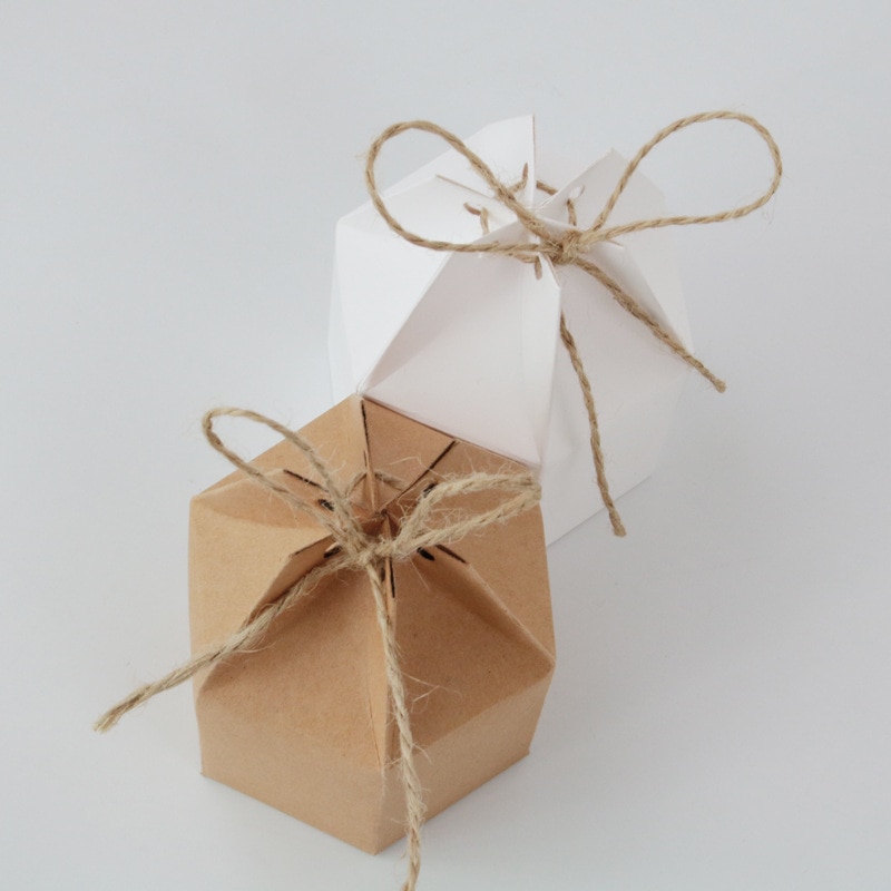 10-200 pièces Kraft papier paquet carton boîte lanterne hexagone forme bonbons coffrets papier Kraft mariage emballage boîtes sacs