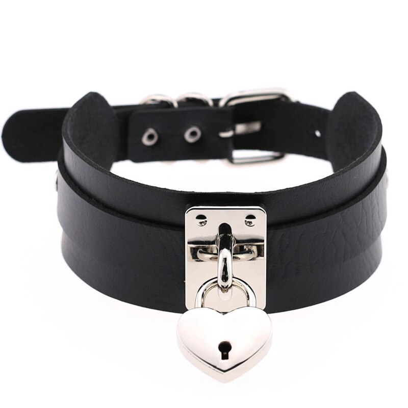 Gothic Punk Ketting Harajuku Multi Kleur Hart Met Lock Hanger Pu Lederen Choker Kraag Ketting Voor Vrouwen Meisjes Sieraden: 6