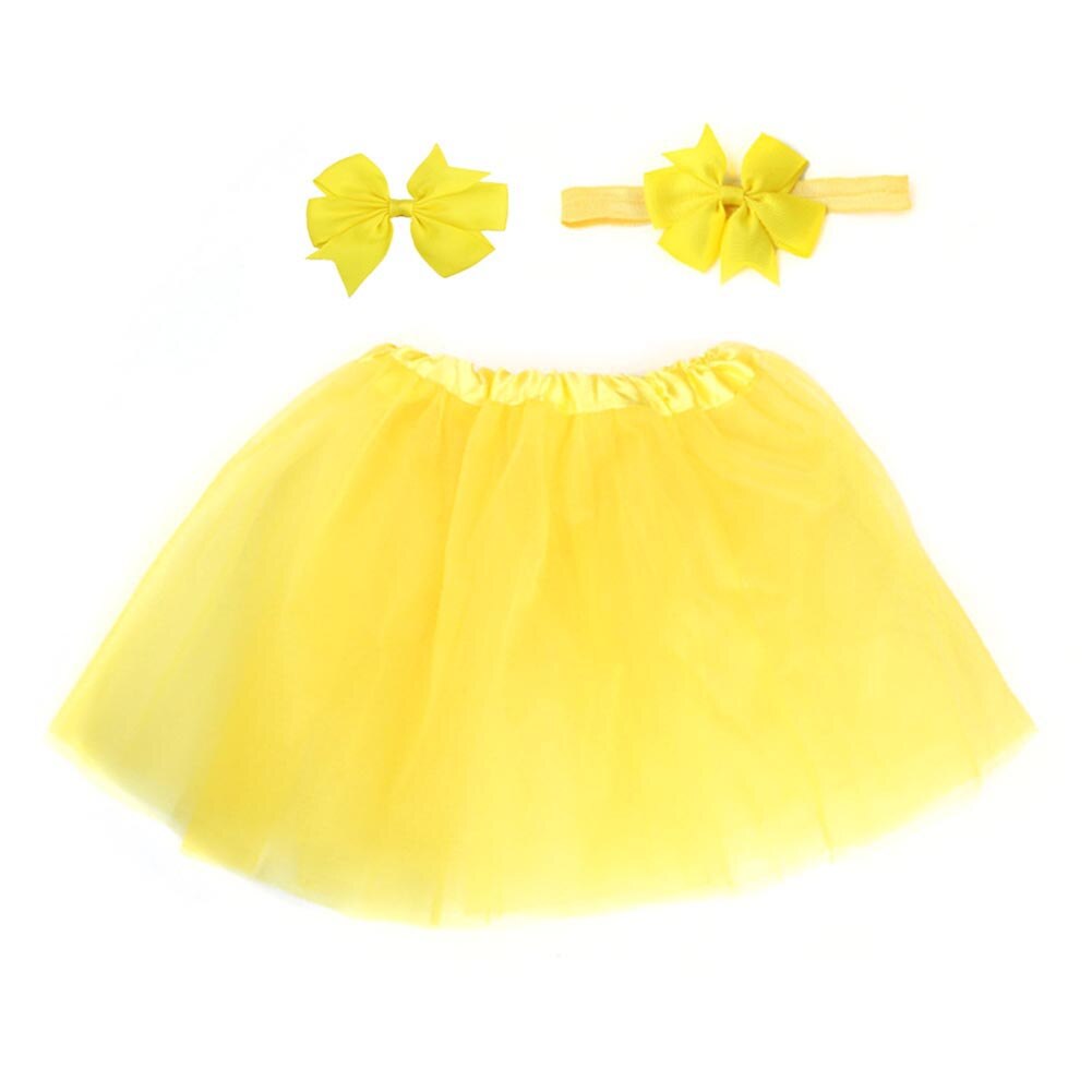 3 Stks/set Snoep Kleur Zachte Baby Meisje Tule Rok Hoofdband Haarspeld Photo Prop Prinses Kerst Dag Leuke Comfortabele Rokken: YELLOW