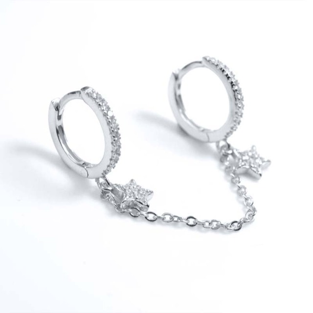 BOAKO-pendientes de aro de doble círculo para mujer, de Plata de Ley 925, Clips de cadena en pendientes, aros de seguridad, anillo colgante de circonita relámpago, joyería para mujer, 1 unidad: 6