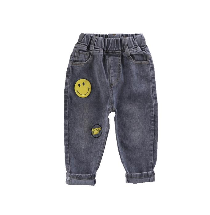 Pantalones vaqueros para niños, pantalones vaqueros negros con estampado bonito, pantalones vaqueros retro, ropa para niños, banda elástica cómoda
