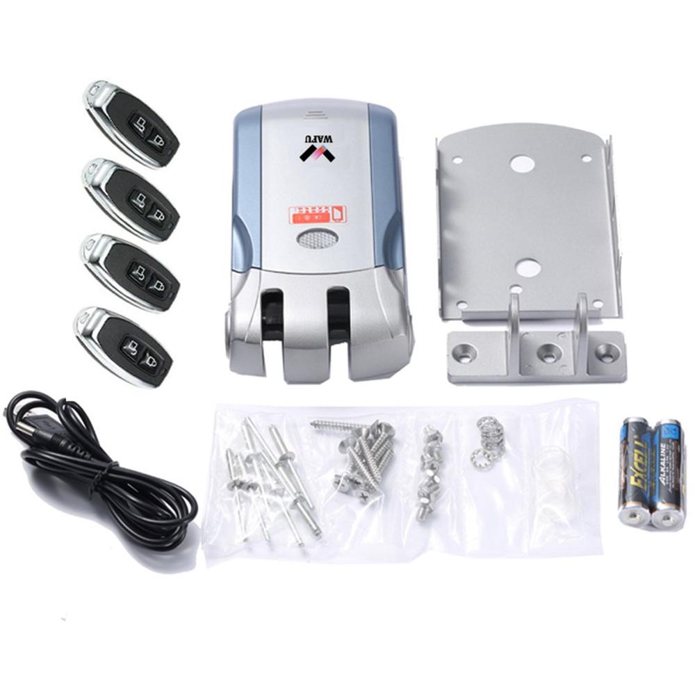 WAFU, cerradura electrónica de Control remoto inalámbrico, cerradura Invisible sin llave para puerta de entrada con 4 controladores remotos, cerradura de mortaja eléctrica: Default Title