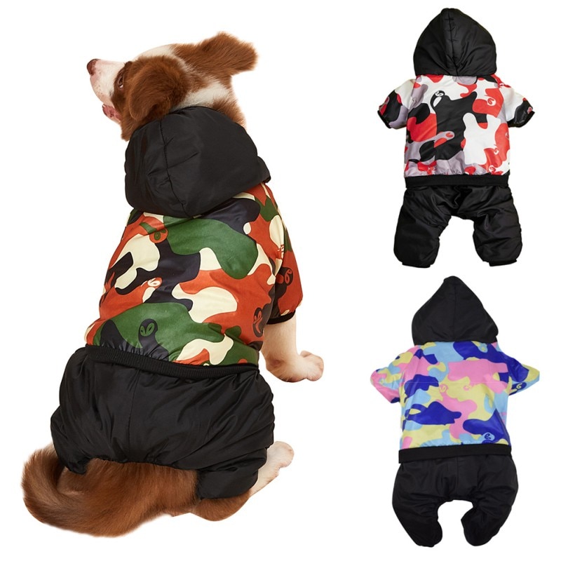 * Hond Camouflage Jumpsuit Rompertjes Hooded Kat Puppy Dier Katoenen Jas Broek Winter Kleding Hond Kat Hooded Regenjas S-XL