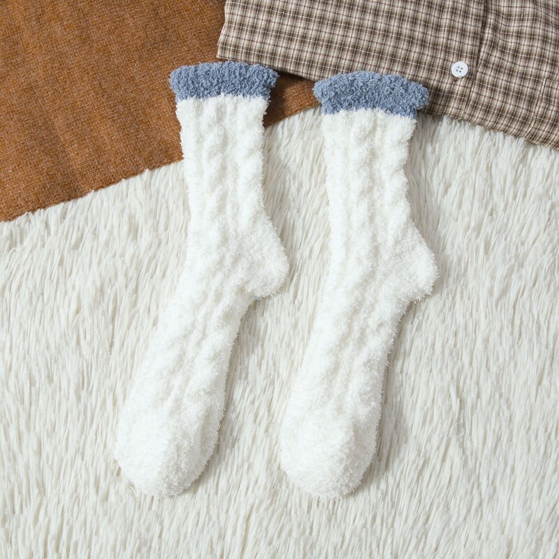 One Pair Arrivals Twist Coral Fleece Socks Female Kawaii Tube socks Autumn Winter Cute Warm Fluffy Sleeping Floor Socks: K