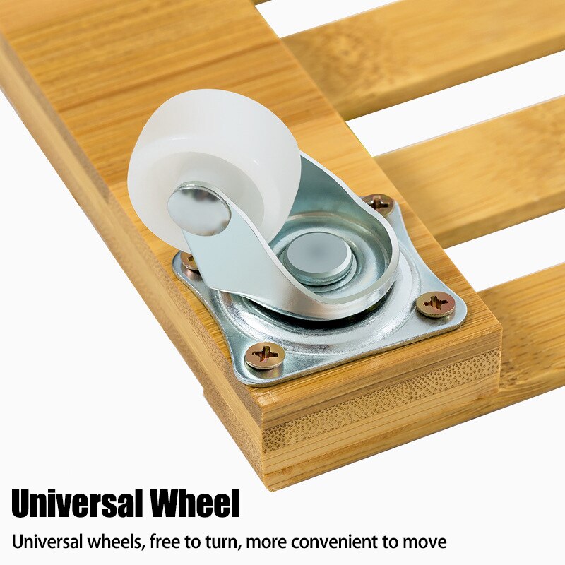 Bamboe plantenstandaard met wielen, verplaatsbare bloempotverplaatser, rol voor op het terras, zware plantenbak met wielen, rolplateau