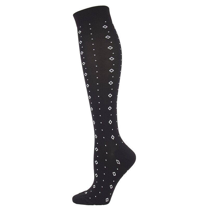 Compression Stockings Unisex Black Series Dot Striped Star Square Shaped Elastic Outdoor Prevent Varicose Veins Reduce Fatigue: Square / L  XL