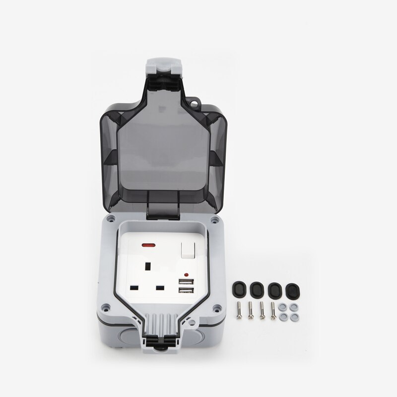 Outdoor Waterproof Switch With USB Power Socket British Single Connection Indicator Bathroom Appliance Adapter
