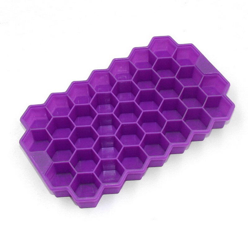 Easy-Release Ice Cube Silicone Honeycomb Ice Cube Molds Tray For Wine Whiskey DIY Ice Cube Ray Mold Bar Cold Drink Tools: purple no lid