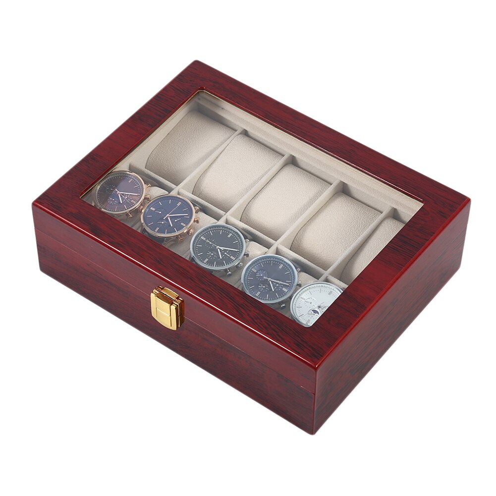 Sales! Luxe 10 Grids Houten Polshorloge Display Box Jewelry Organizer Case Rood Hout Watch Box Horloges Organizer