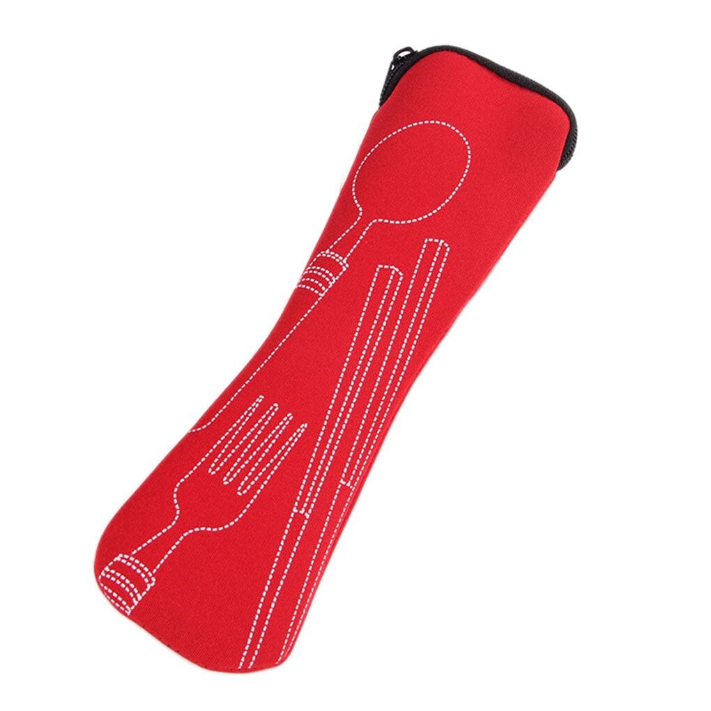 1PC Tableware Bag Washable With Zipper Travel Cutlery Kit Case Portable Pouch For Dinner Travel Camping Tableware Household Tool: Red