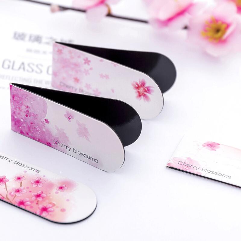 Marcapáginas magnético con hermosas flores de cerezo, Mini Carpeta de libros para estudiantes, creativa, pequeña y fresca, para oficina