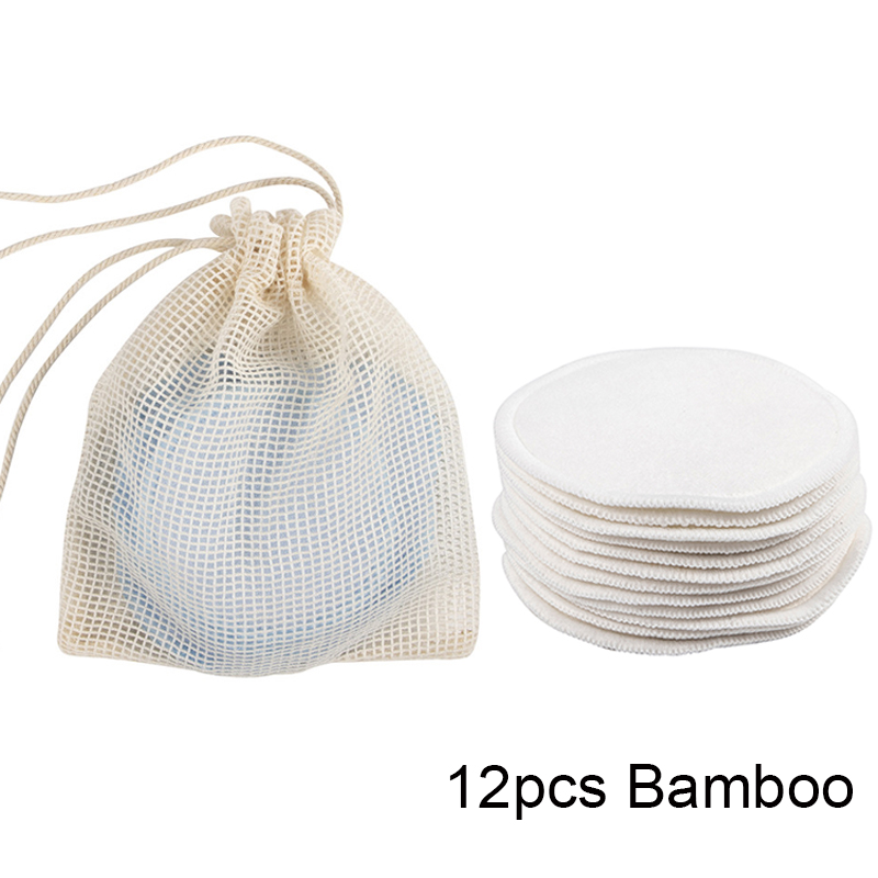 Reusable Bamboo Fiber Makeup Remover Pads 12pcs/Pack Washable Rounds Cleansing Facial Cotton Make Up Removal Pads Tool: 12pcs bamboo