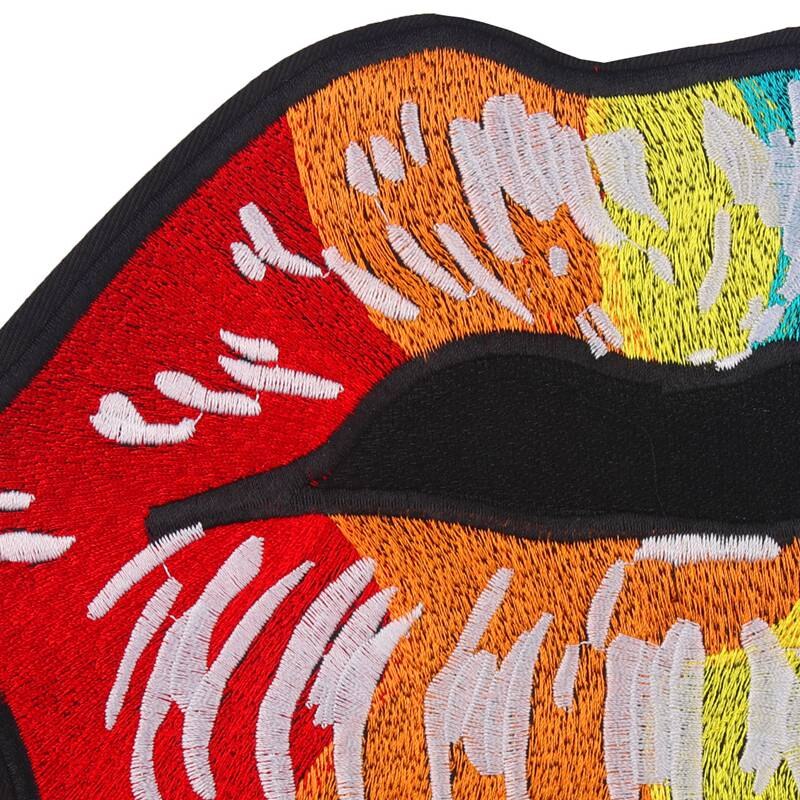 Diy grote regenboog lip mond patches applicatie naaien handgemaakte borduurpatch voor kleding geborduurde kleding decoratie