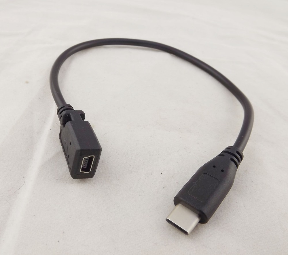 1 pc USB 3.1 Type C Male Plug naar Mini USB Vrouwelijke Adapter Gegevens Charger Sync Kabel 27 cm