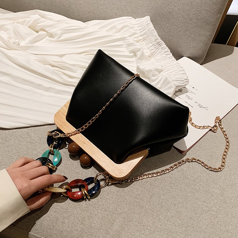 Damestas van pu leer, handtas met ketting en schoudertas