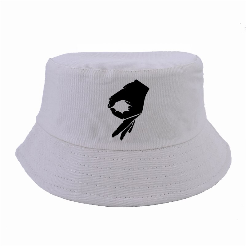 Okej handskylt harajuku pop kvinnor fiskare hatt män sommar platt hip hop keps bokstavstryck hink hatt bob chapeau: Beige