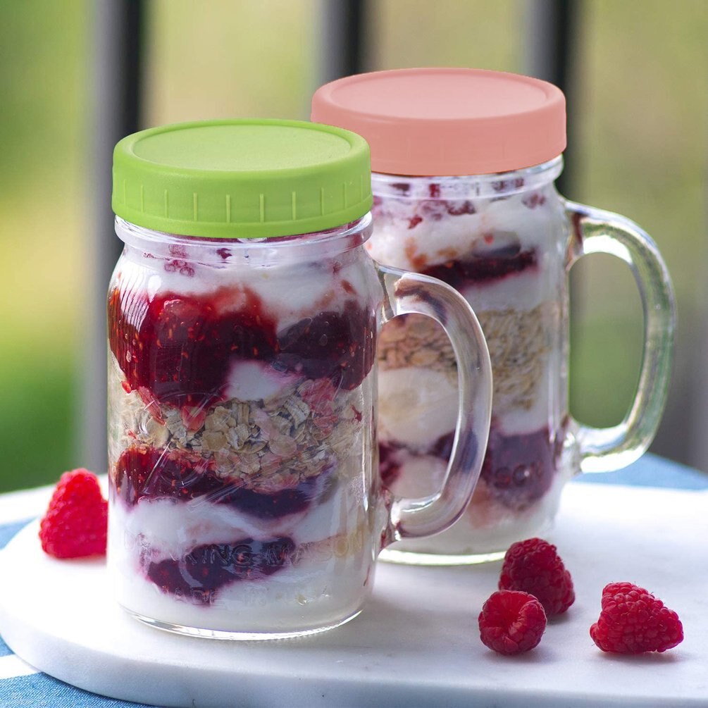 8Stck 70mm Mason Glas Versiegelt Deckel Bunte Runde Griff Tasse Abdeckung Dicht Lagerung Abdichtung Deckel wiederverwendbar abdeckung Küche Spielereien