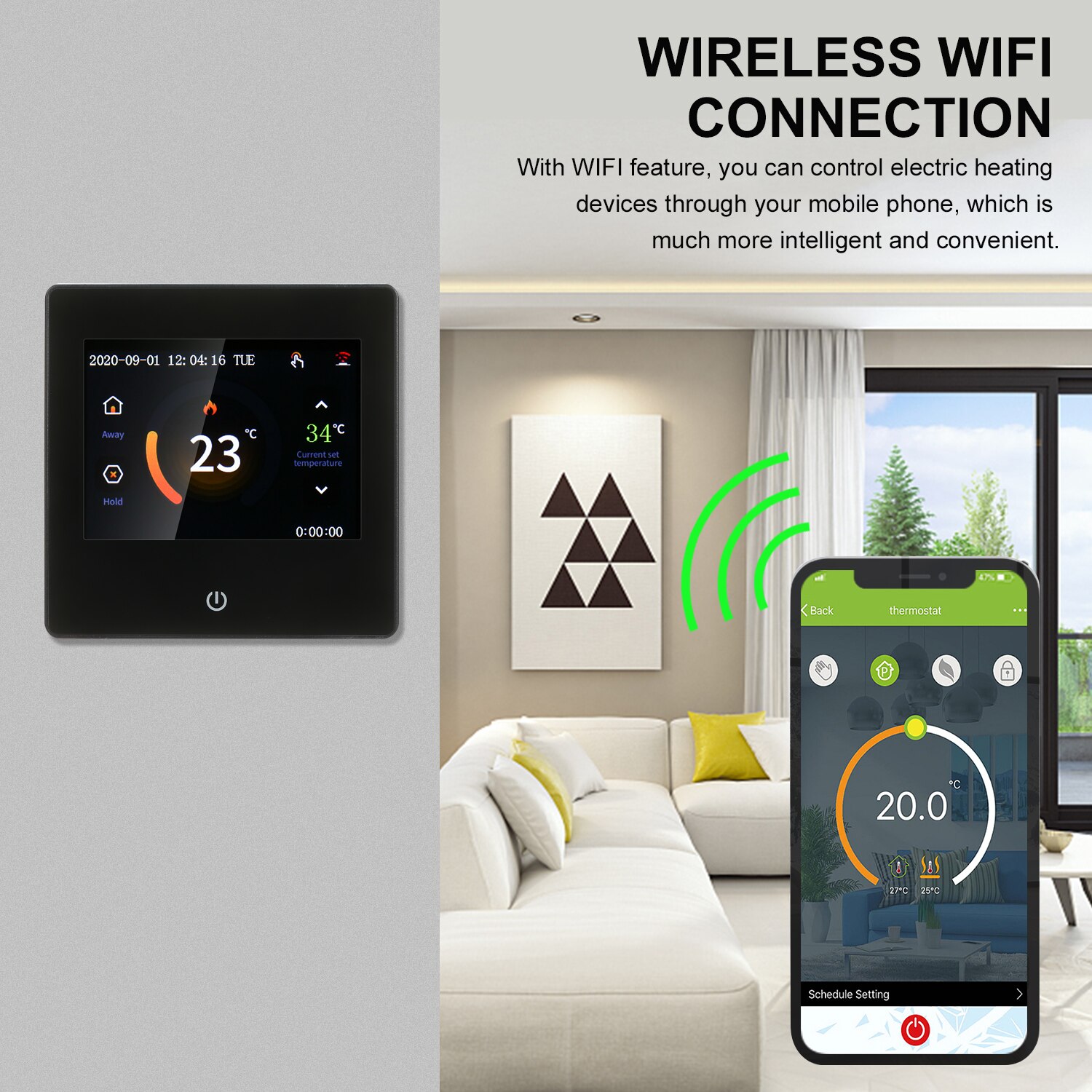 Smart LCD Touch-screen Weekly Programmable Thermostat WIFI Electric Heating 16A Temperature Controller for Home School Office