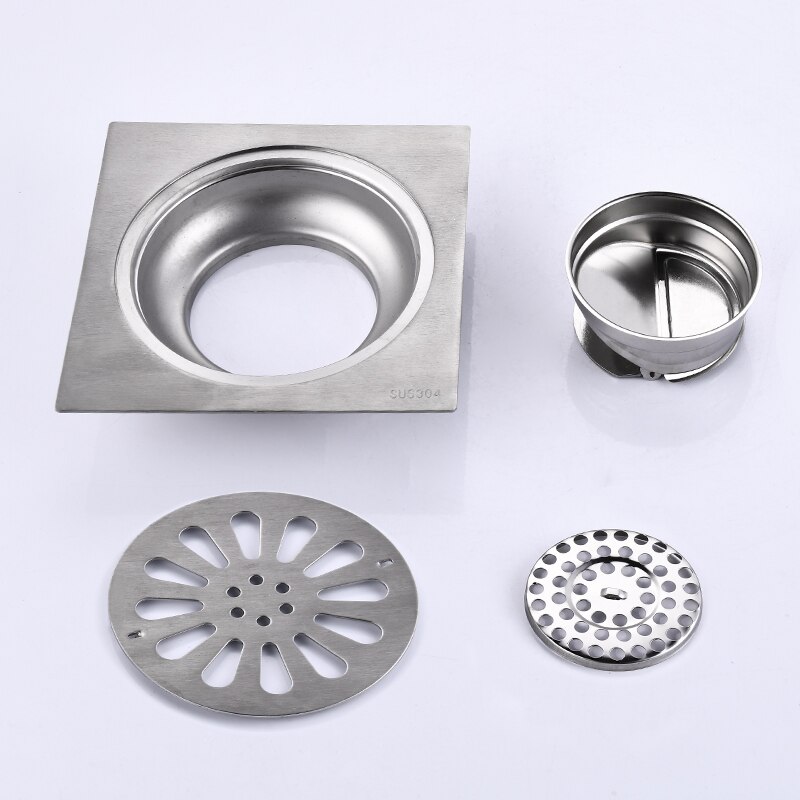 15*15 Cm Afvoerputje Rvs Balkon Badkamer Douche Drain Cover Vierkante Anti-geur Afval Roosters Drains haar Zeef