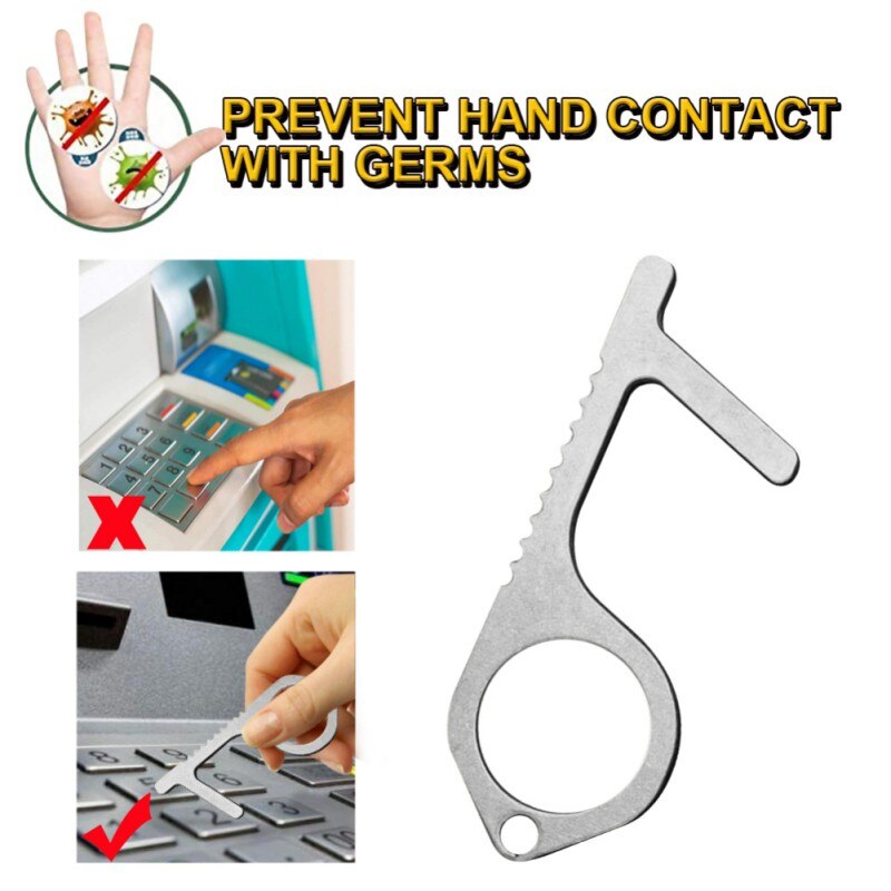 Convenient Portable Alloy Press Elevator Tool Hygiene Hand Brass EDC Door Opener No-Touch Open Door Tool Handle Key Ring 3