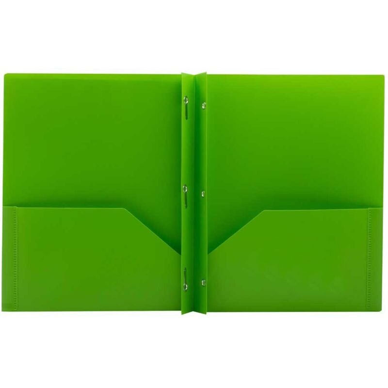 IntoJoy 60 Pack Plastic Folders With Pockets & Prongs - Two Pocket, Business Card Slot (Green) - View #3