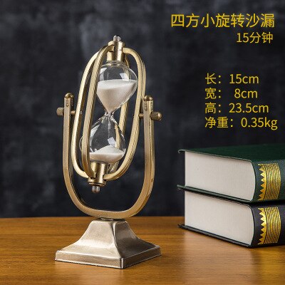 Retro Modern Metal Swivel Sand Timer Hourglass Pendulum Clock Time Wooden Rotating Hour Glass Clock Home Decor Wedding: C