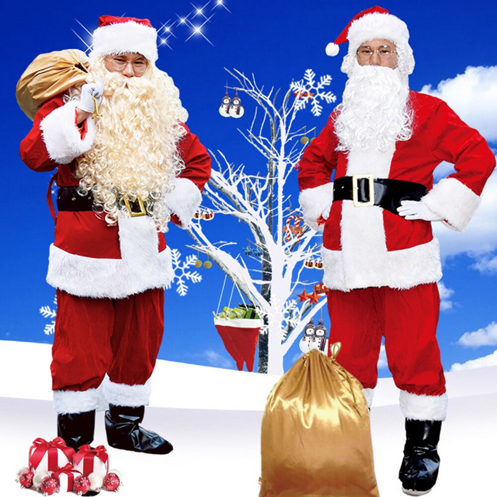 Costume père noël noël joue grande taille adulte homme scène performance robe de noël avec barbe chapeau ceinture