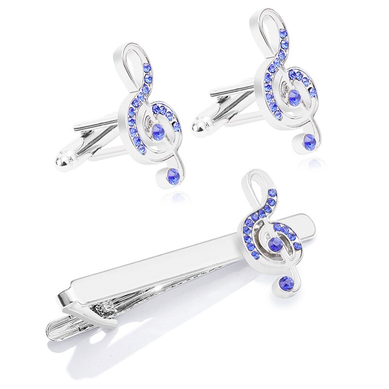 Men's Musical Note Cufflink Music Symbol French Shirt Tie Clips Cufflinks Set Business Wedding Cuff Jewelry: 2 pcs