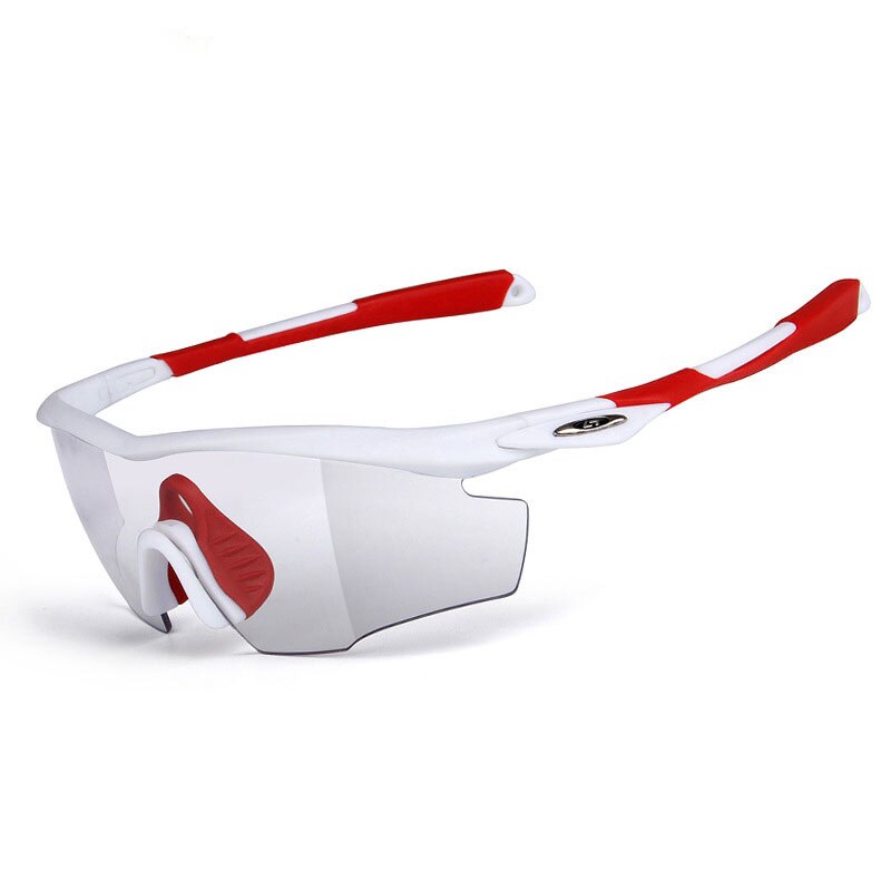 5 unids/set fotocromáticos gafas ciclismo bicicleta gafas hombres mujeres al aire libre deporte MTB gafas de sol gafas de Marco miopía: White Red