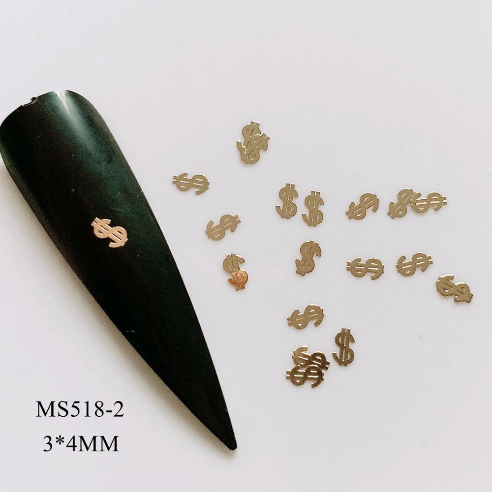 MS518-2 100Pcs Gold Us Dollar Vorm Leuke Metal Sticker Nail Art Metalen Stukken Nail Art Decoratie Niet-klevende sticker