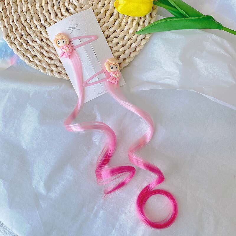 1-2 pz ragazze parrucche colorate coda di cavallo ornamento per capelli principessa fiocchi fasce elastici copricapo treccia regalo per bambini accessori per capelli