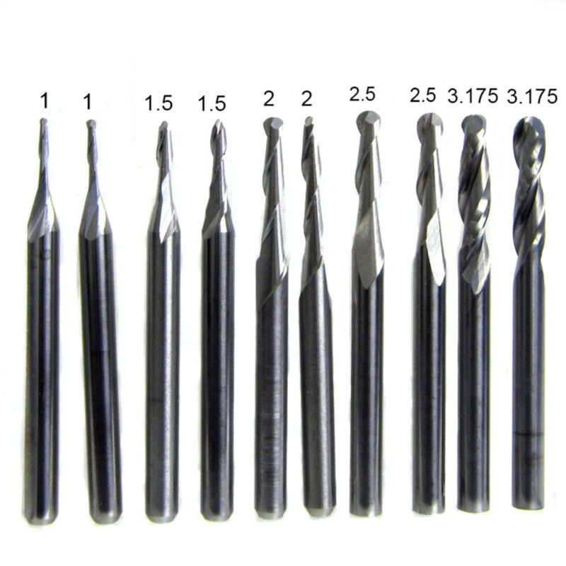 Fresa de punta de bola de carburo, herramienta de grabado CNC, Router, broca de carburo sólido, 63HF, 10 piezas, 1/1, 5/2, 0/2, 5/ 3.175mm