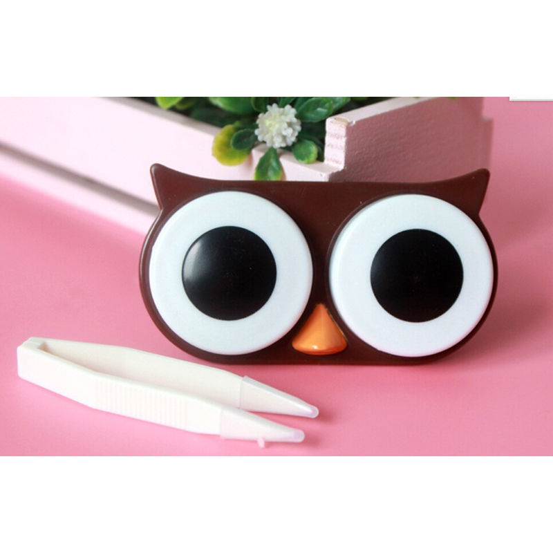 1PC Cute Owl Travel Contact Lens Case Box Container Storage Soak Kit Hard Holder Plastic Eyewear Accessories