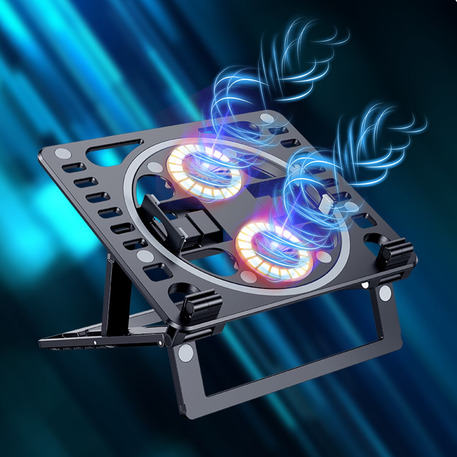 Rotatable Laptop Cooler Laptop Cooling Pad Foldable Notebook Gaming Cooler Stand with Two Fan and USB Ports for 10-17inch Laptop