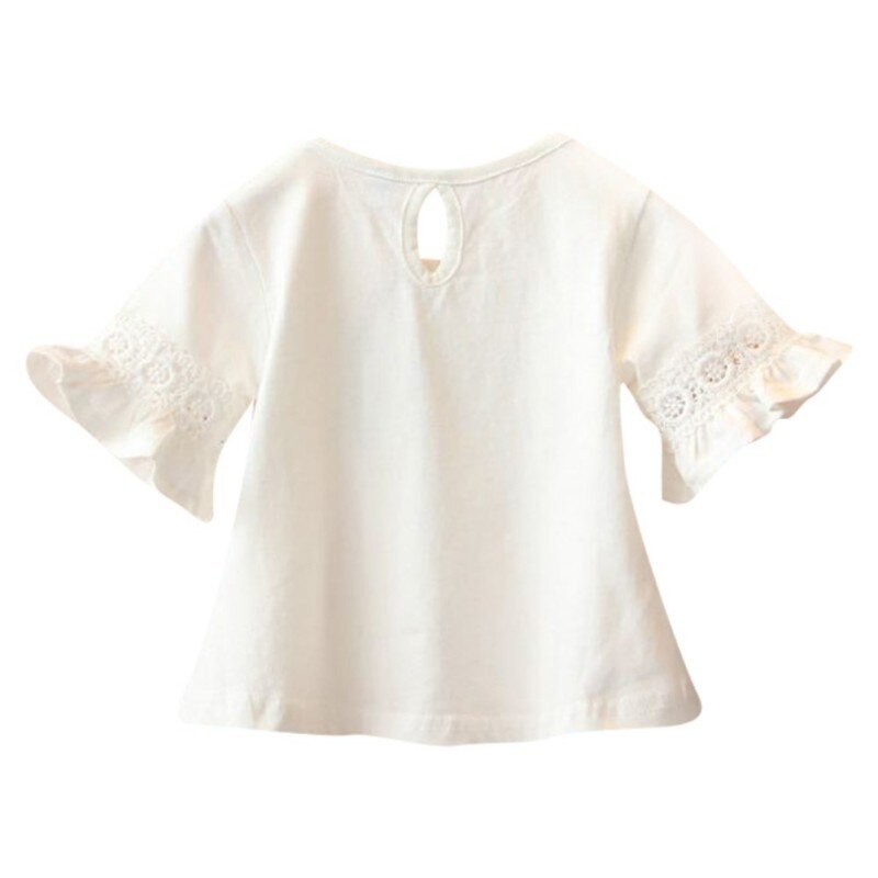 TChildren Girls Tops Clothes Baby Girl Flare Sleeve Round Neck Solid Print Lace Tops Shirts Kids Tops Summer Casual Blouse