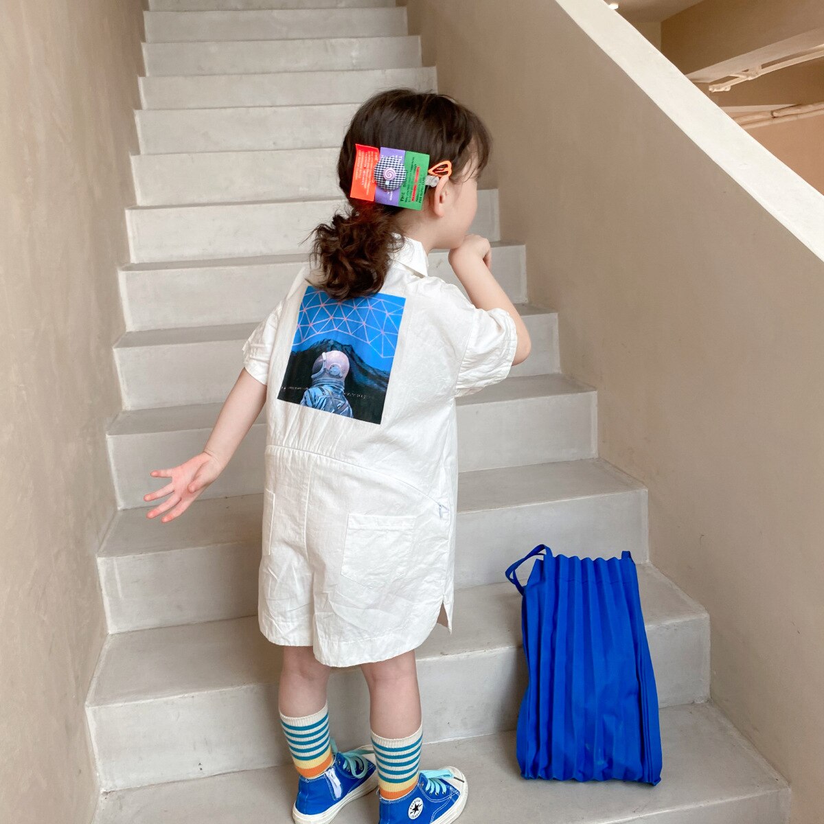 Sommerlicher weltraum-drucken unisex kurzarm-bodys für jungen und mädchen aus baumwolle, lockerer freizeit-Gesamt: Weiß / 6t