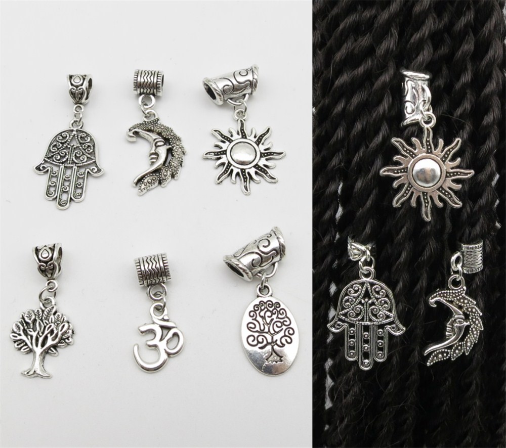 6 Stks/pak Verschillende 6 Stijlen Viking Charms Haar Vlecht Dread Baard Dreadlock Kralen Manchetten Ringen Hoofddeksels Sieraden Voor Mannen Vrouwen