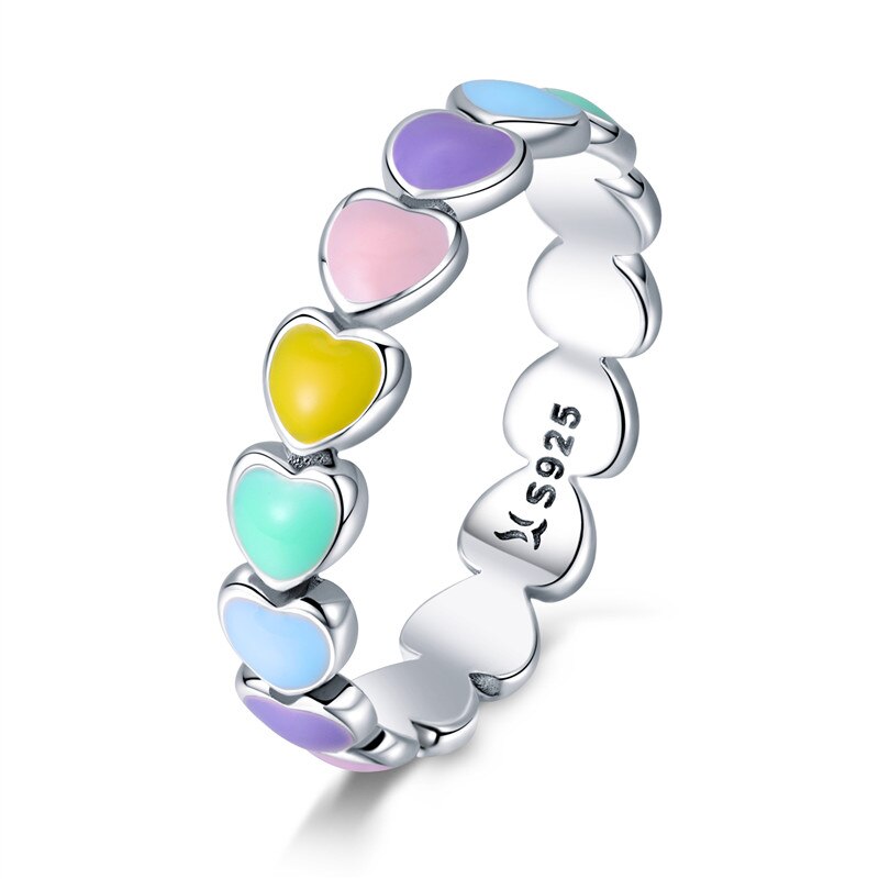 WOSTU 925 Sterling Silver Rings Demon Eye Rainbow Heart &amp; Paw Colorful Finger Rings For Women Female Fine Jewelry: 6 / FIR444
