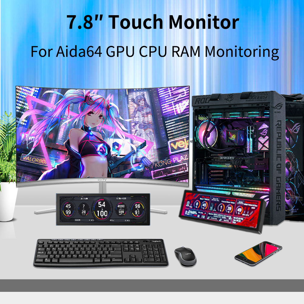 Monitor de pantalla táctil ancha y larga de 7,8 pulgadas, pantalla de temperatura de PC HDMI, Panel de Sensor de PC, Monitor extensor pequeño